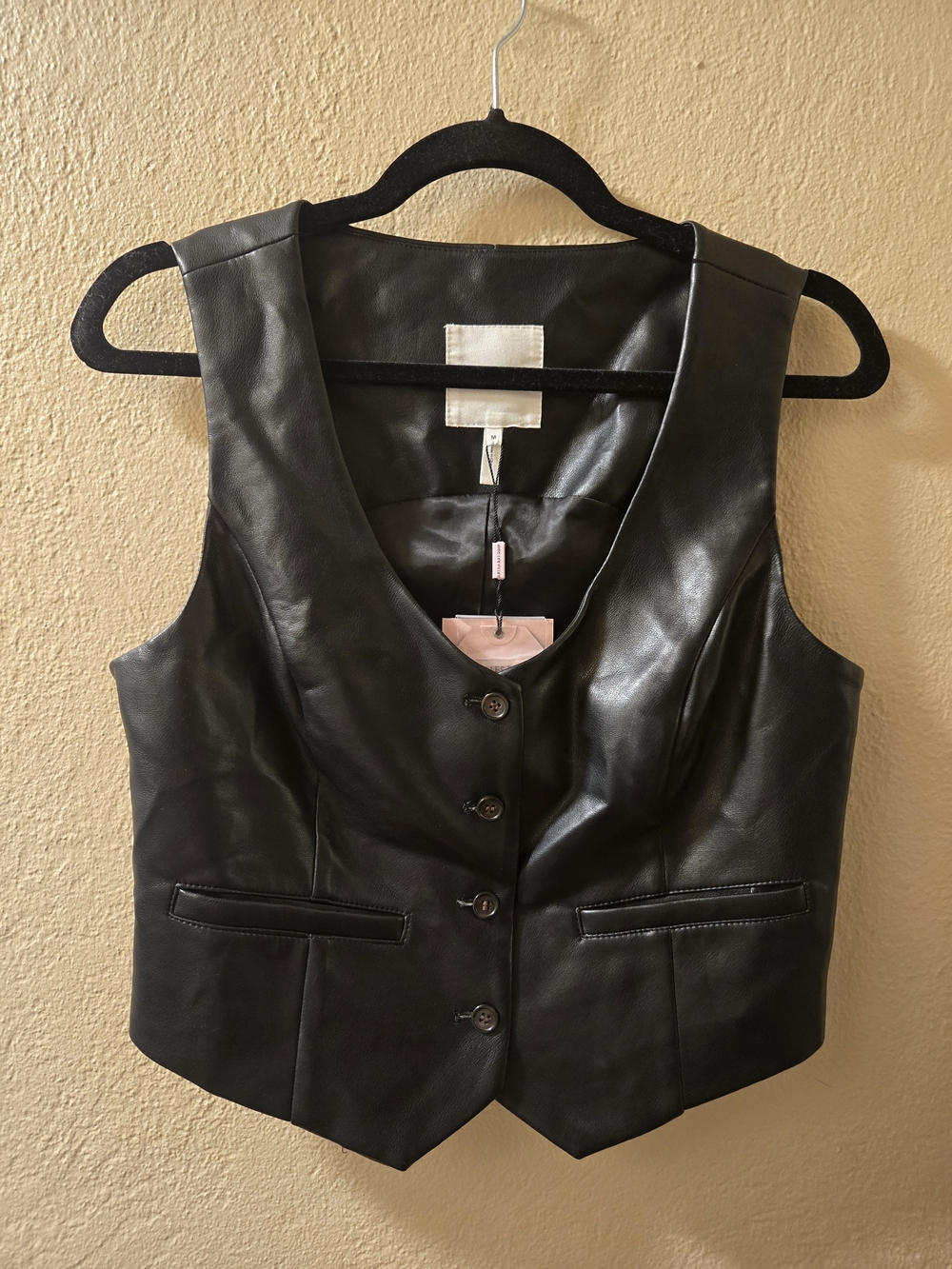 NWT Avec Les Filles Black Faux Leather Vest